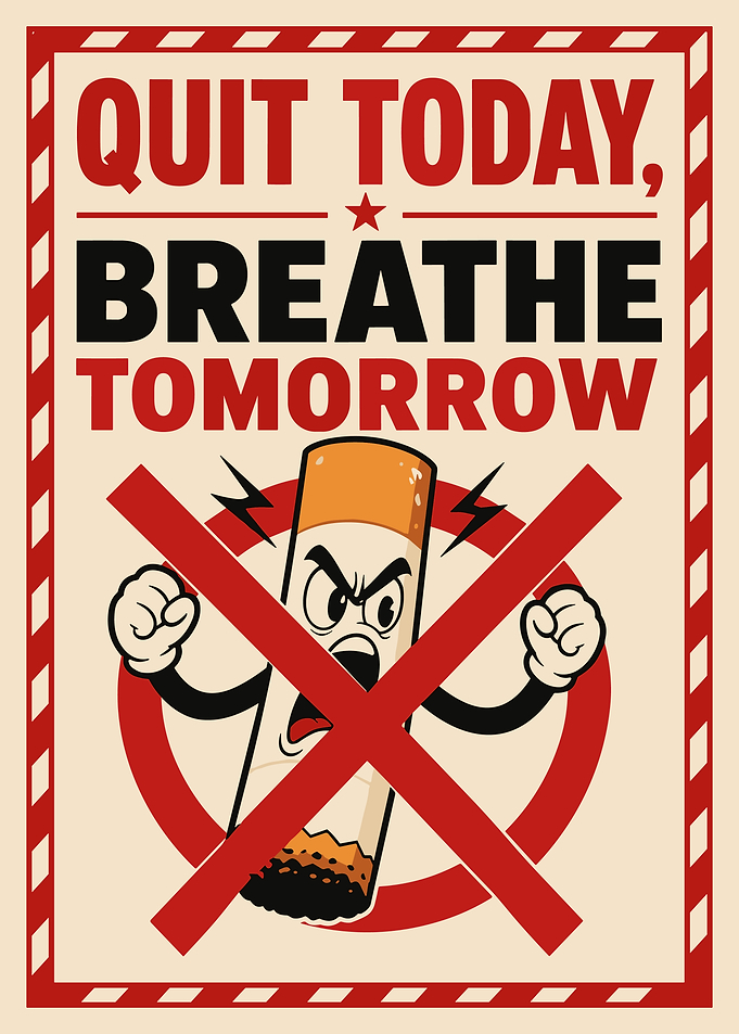 Quit Today Breathe Tomorrow Vintage Anti Smoking Poster Wall Art