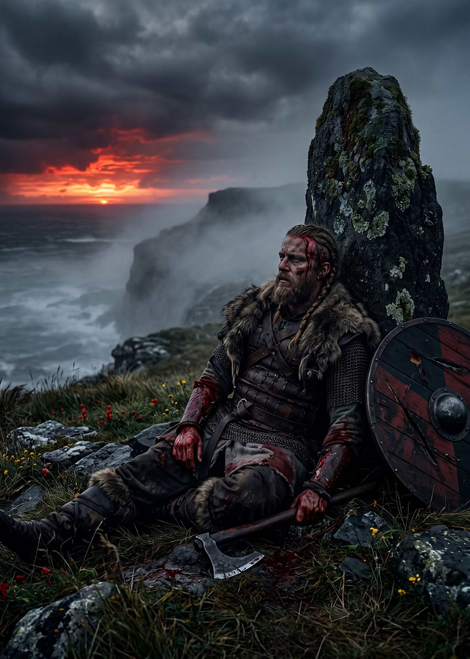 Wounded Viking Warrior at Sunset
