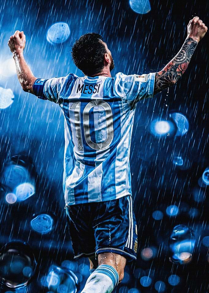 Lionel Messi Celebrating in the Rain