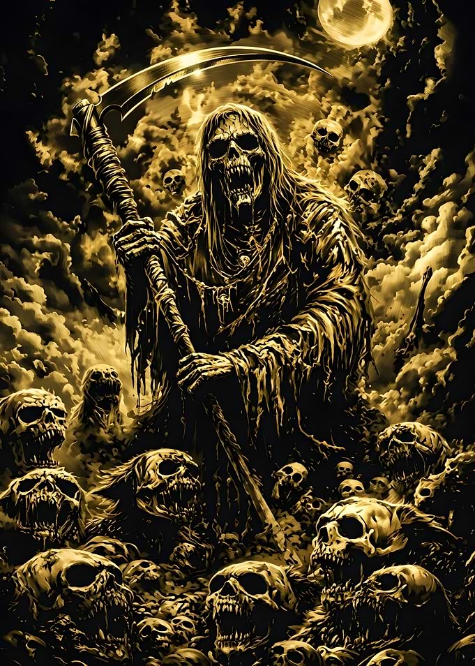 Grim Reaper Amidst Skulls