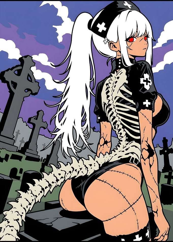 Undead Nurse Anime Character in Graveyard