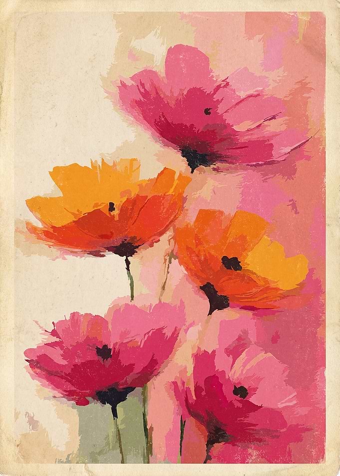 Abstract Painted Poppy Flower Bouquet