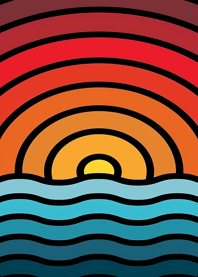 Minimalist Retro Sunset Over Ocean