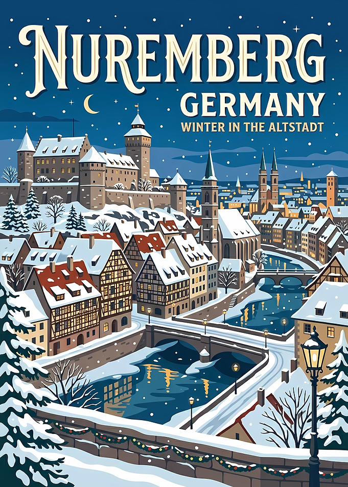 Nuremberg Germany Winter Travel Poster