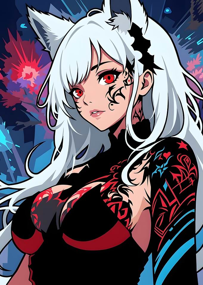 Anime Wolf Girl with Tribal Tattoos