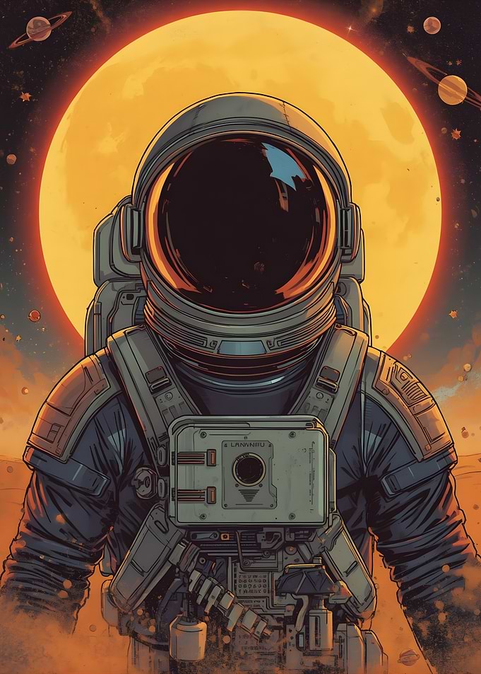Astronaut Standing Before A Giant Planet