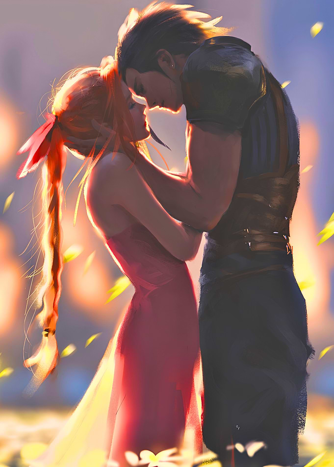 Zack Fair and Aerith Gainsborough Embrace