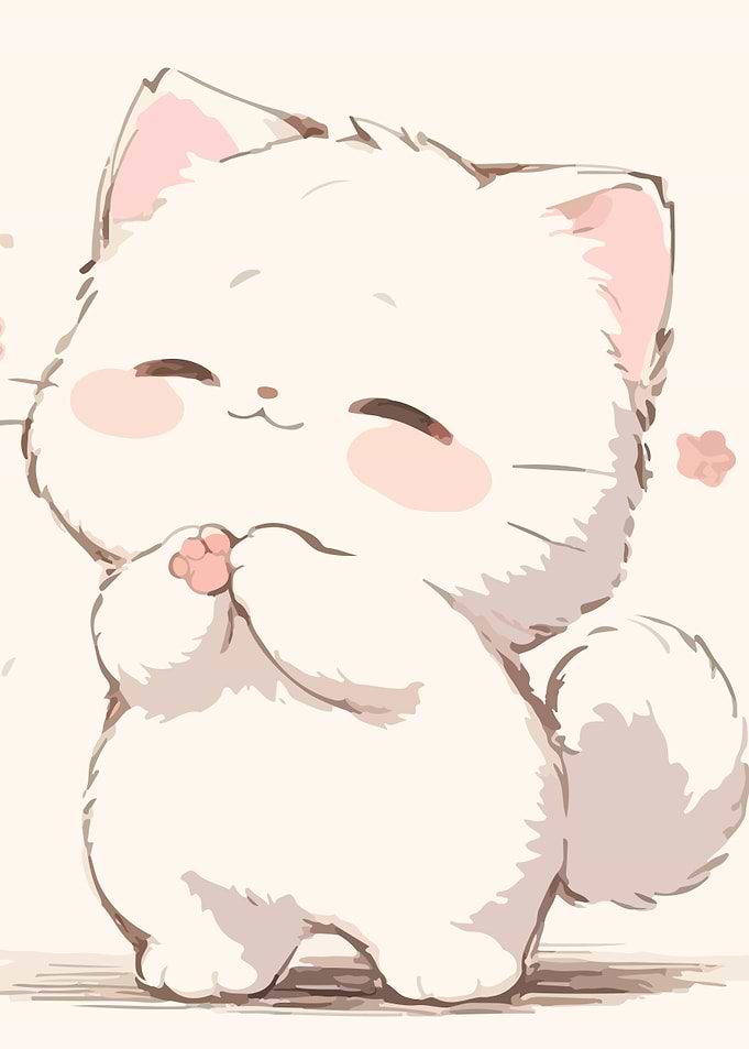 Cute Fluffy White Kitten Illustration