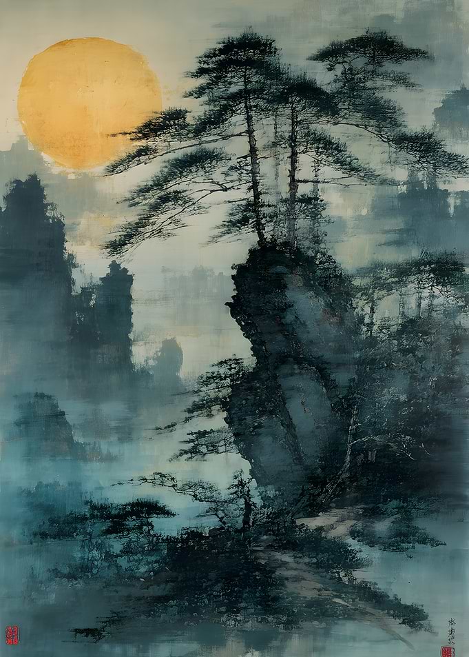 Golden Sun Over Misty Mountains