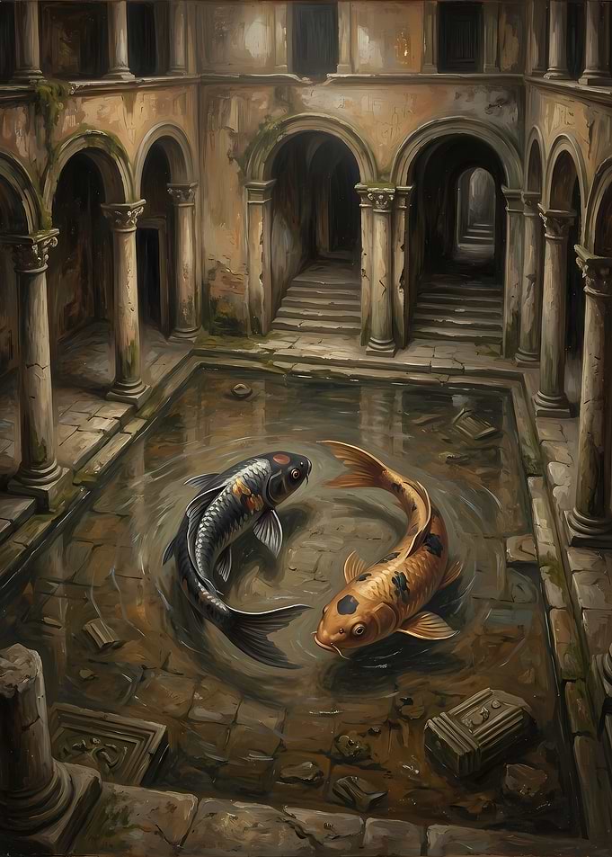 Koi Fish in Ancient Ruins