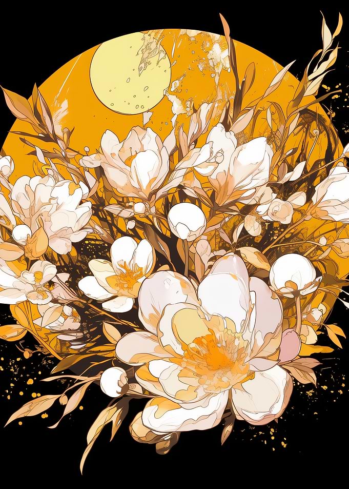 Golden Floral Moon Illustration