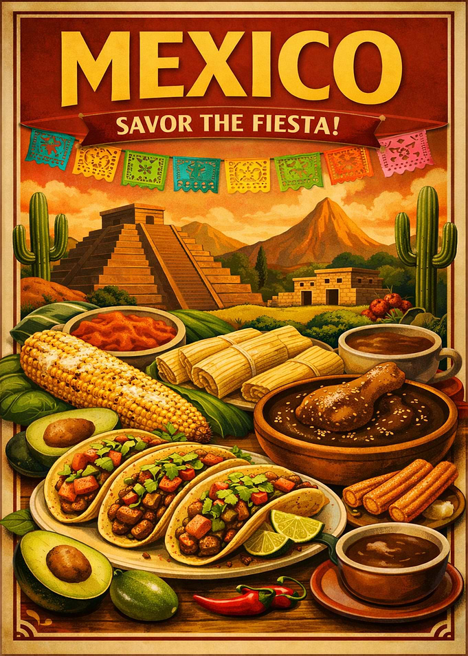 Vintage Mexico Travel Food Poster