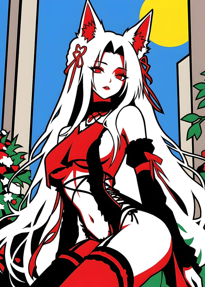 Anime Fox Girl in Red Outfit