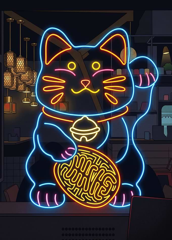 Neon Lucky Cat Sign