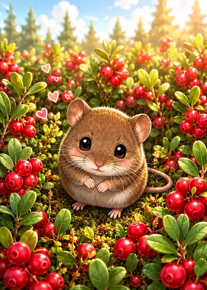 Cute Mole in Lingonberry Patch