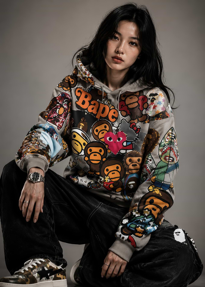Stylish Woman Wearing Bape Hoodie