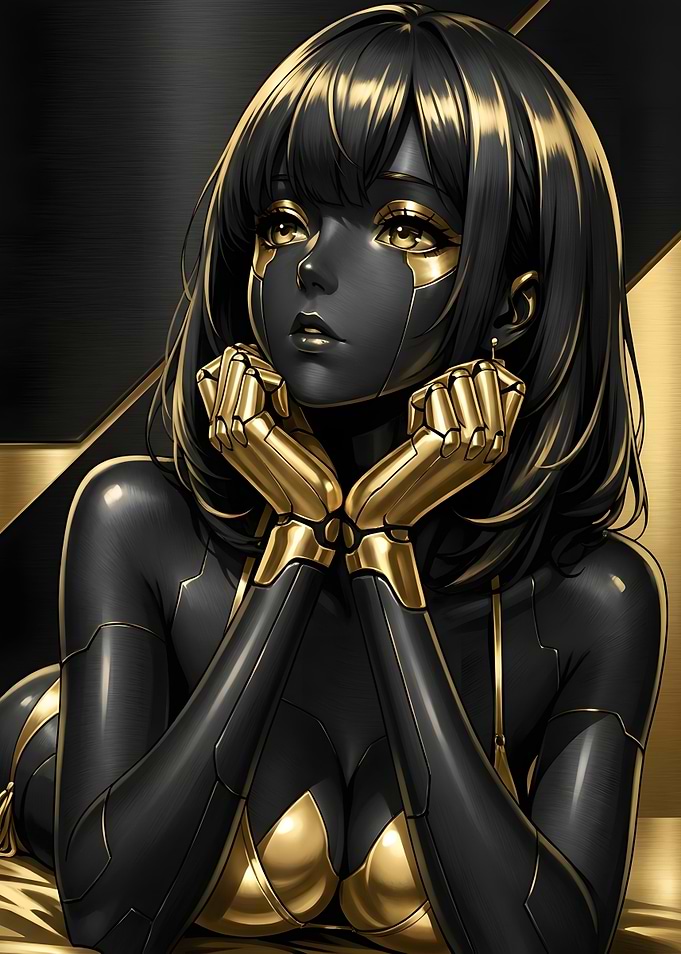 Black and Gold Robotic Anime Girl