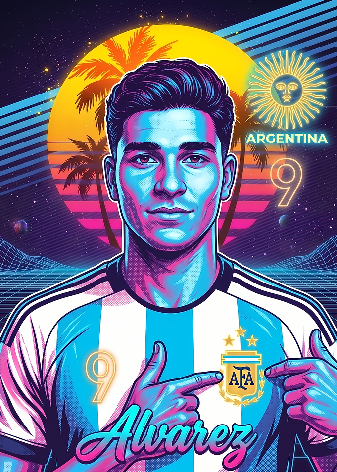Julian Alvarez Synthwave Argentina Poster