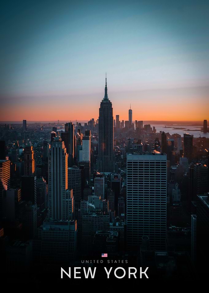 New York City Skyline Sunset Poster