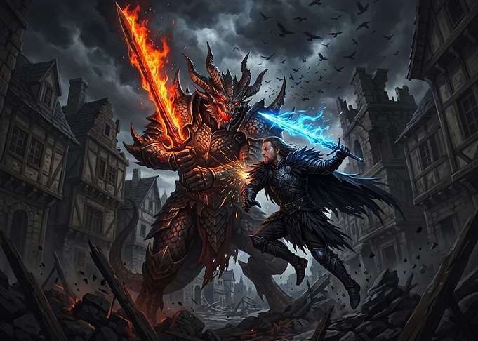 Epic Battle Between Knight and Demon