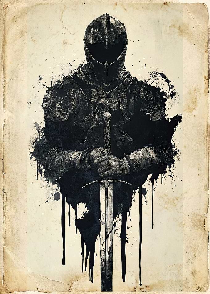 Ink Wash Knight with Sword