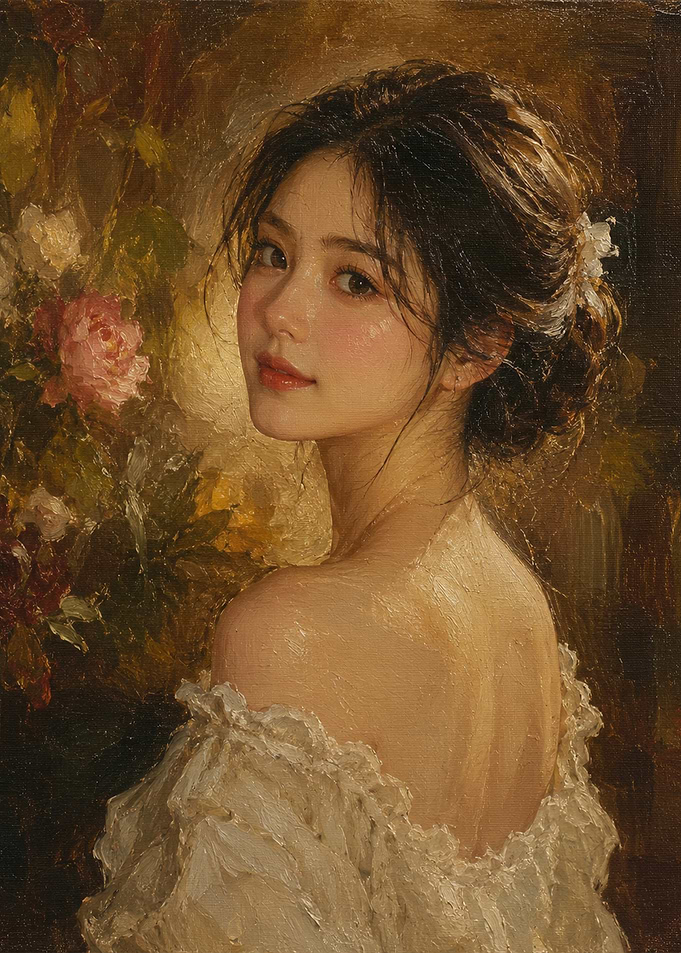 Oil Painting of Elegant Young Woman
