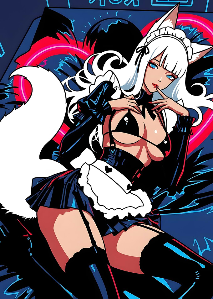 Cyberpunk Fox Girl Maid Illustration