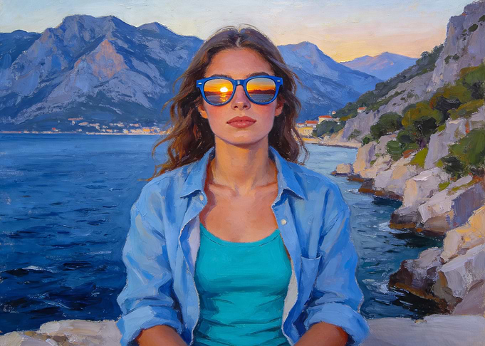 Woman Wearing Sunglasses by the Sea