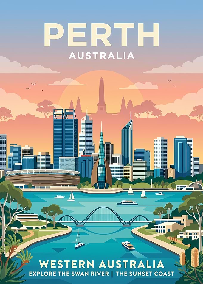 Perth Australia Travel Poster
