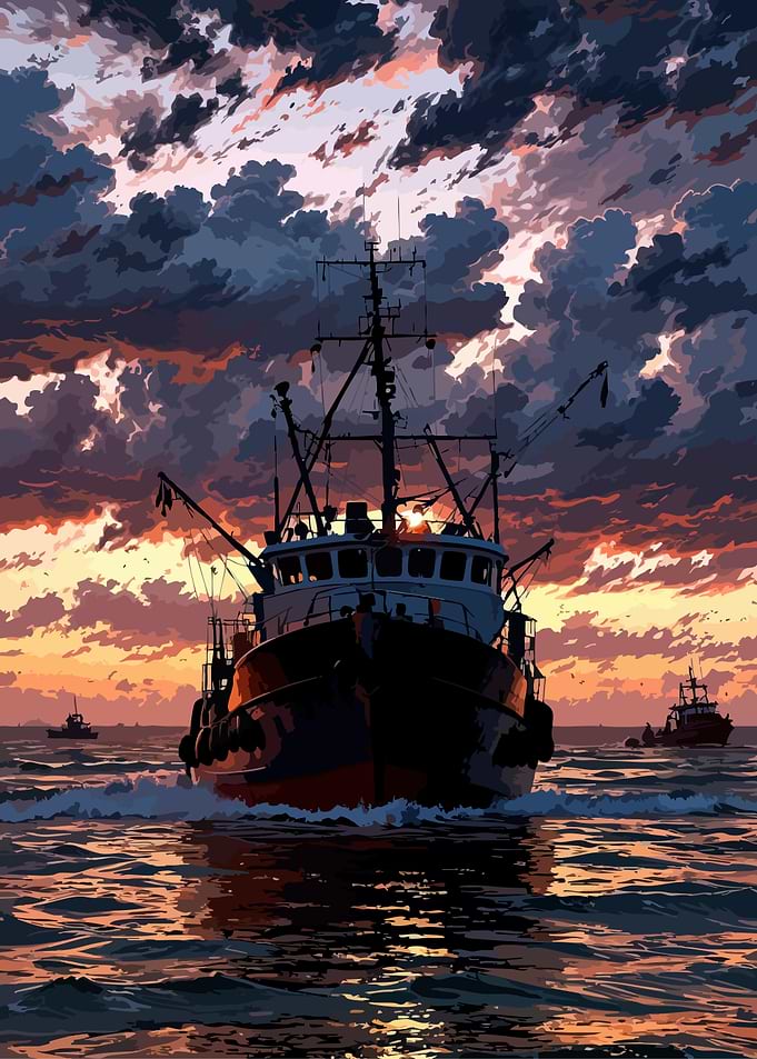 Fishing Boat at Sunset
