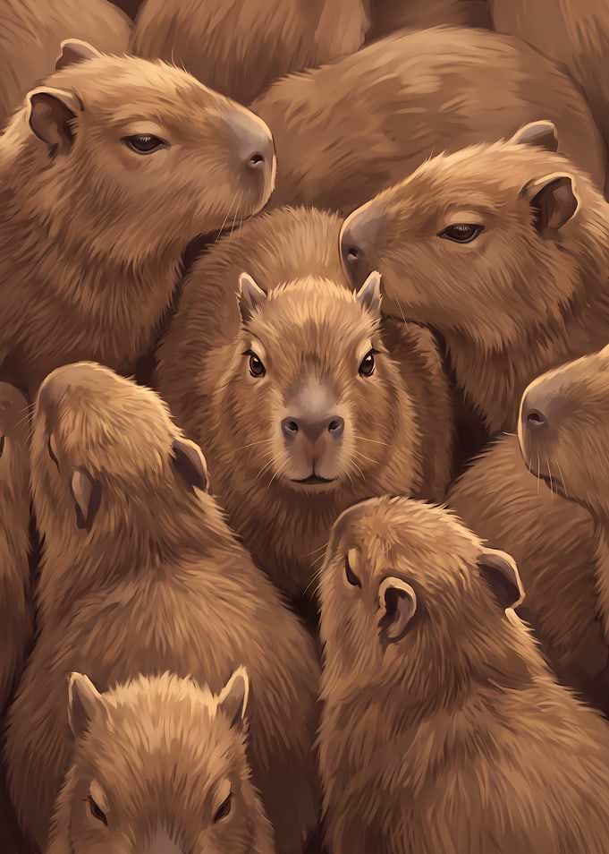 Crowd of Cute Capybaras