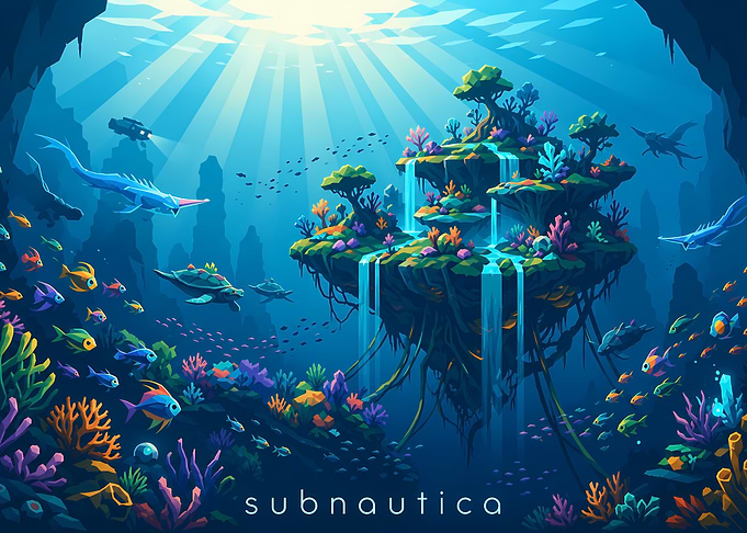 Subnautica Floating Island Underwater Scene
