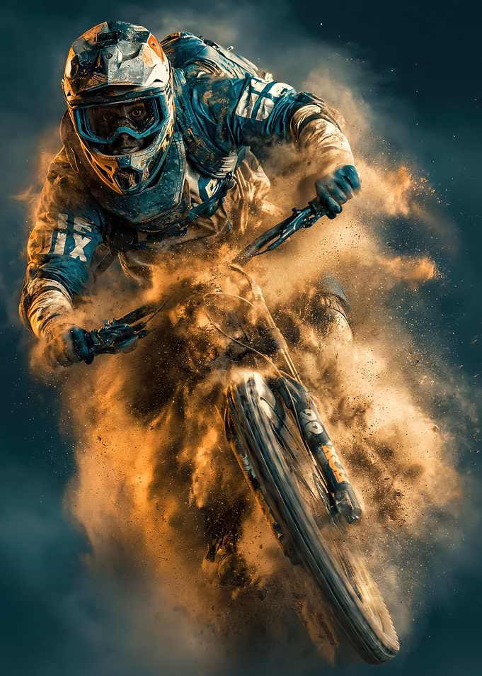 Mountain Biker in Dust Cloud