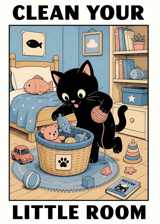 Cat Poster Clean Your Little Room