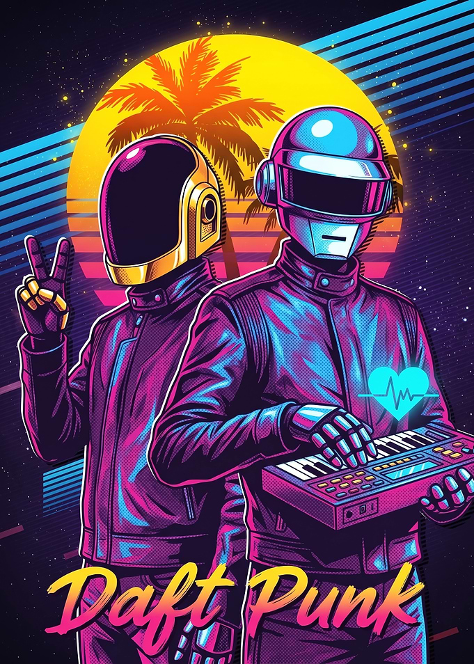 Daft Punk Synthwave Retro Poster