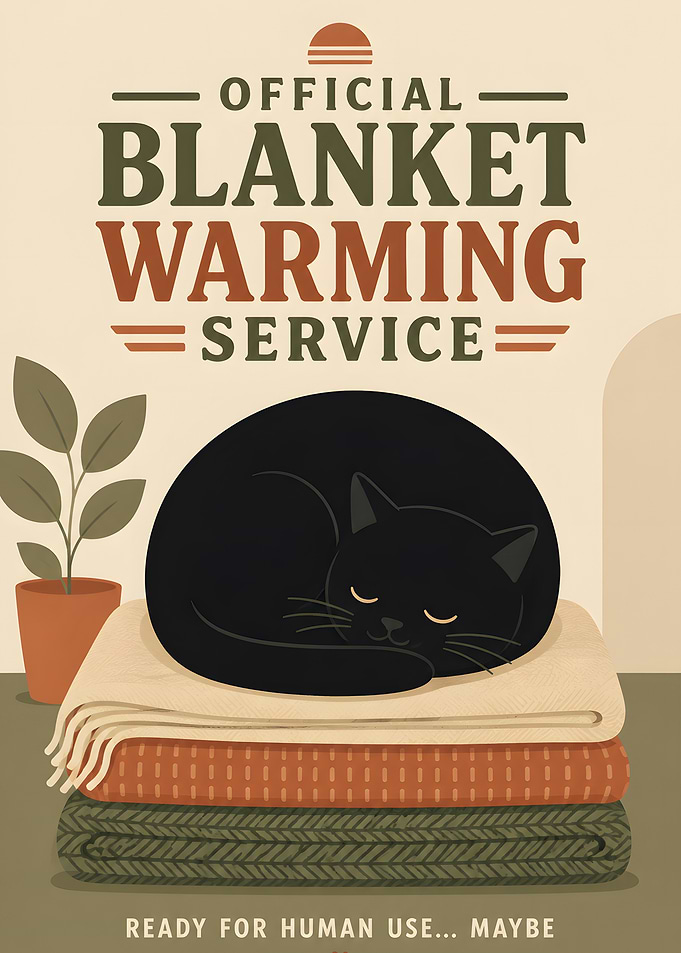 Official Blanket Warming Service Cat Poster