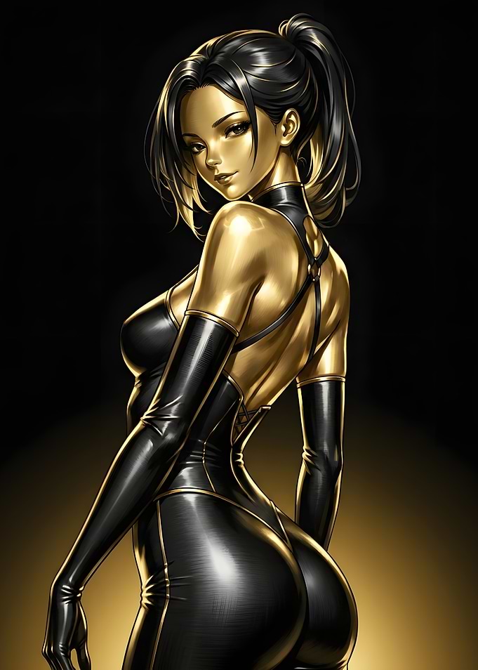 Golden Skin Woman in Black Suit