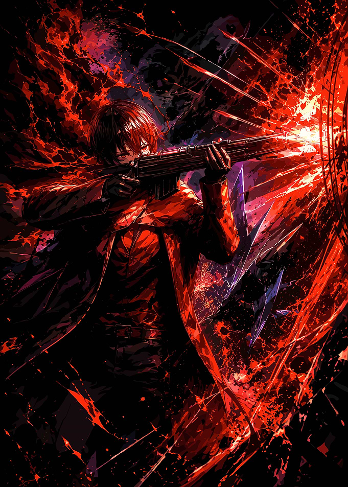 Anime Character Firing Red Energy Weapon