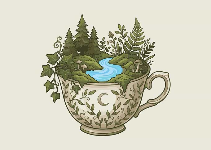 Enchanted Forest Teacup Illustration