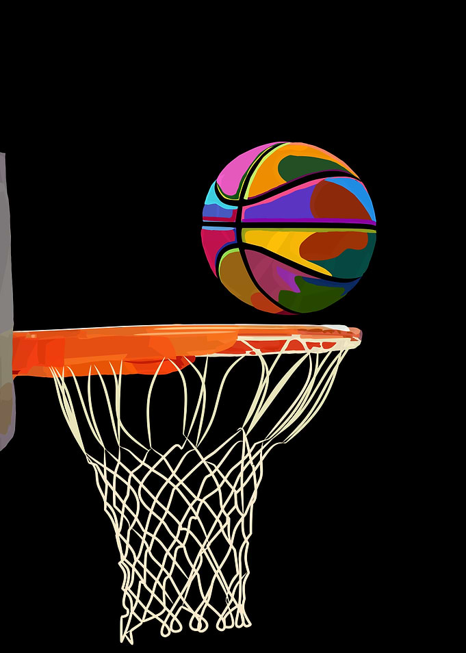 Colorful Abstract Basketball and Hoop