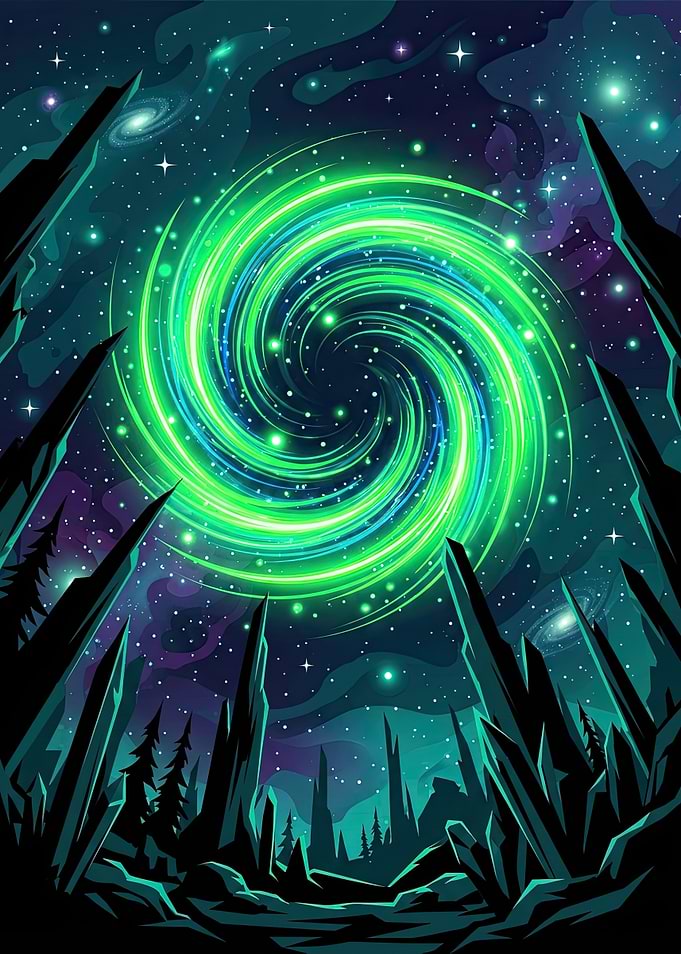 Glowing Green Cosmic Spiral Portal