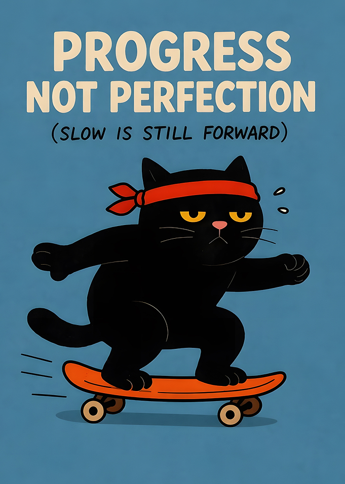 Progress Not Perfection Skater Cat
