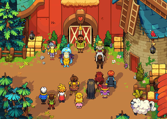 Pixel Art Farm Gathering Scene