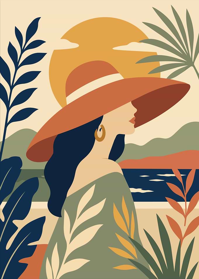 Boho Woman in Tropical Landscape Minimalist Art