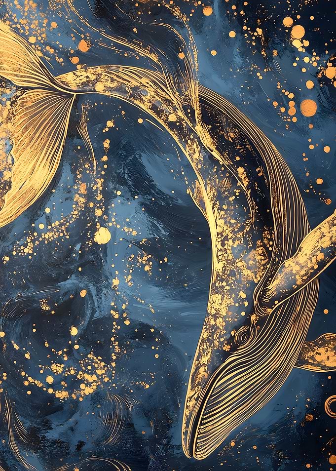 Golden Whale in Deep Blue Sea Kintsugi Japan