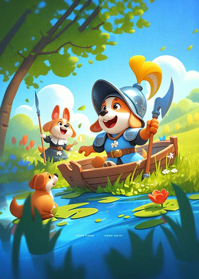 Cute Corgi Warriors in a Boat