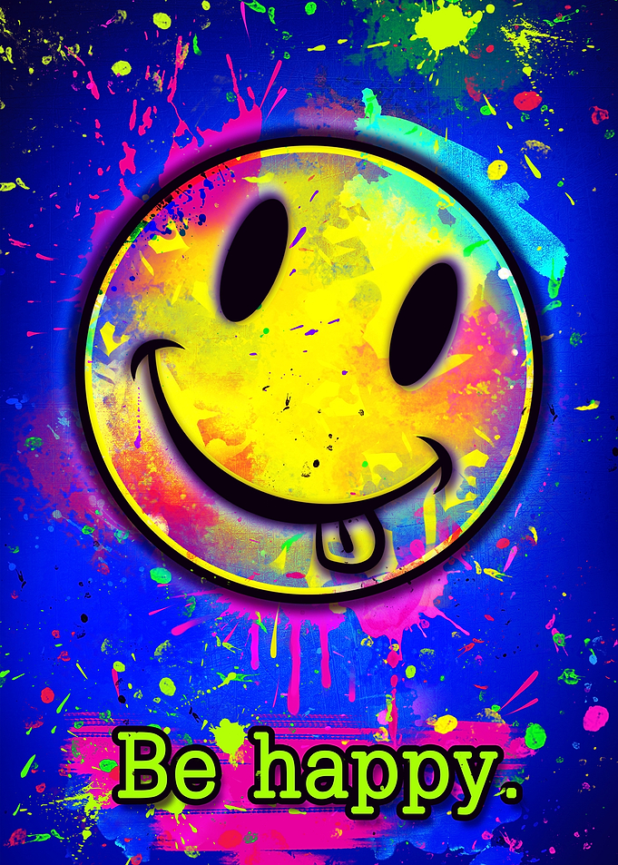 Colorful Be Happy Smiley Face Art