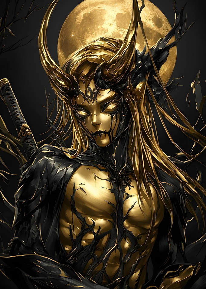 Golden Horned Demon Samurai Warrior