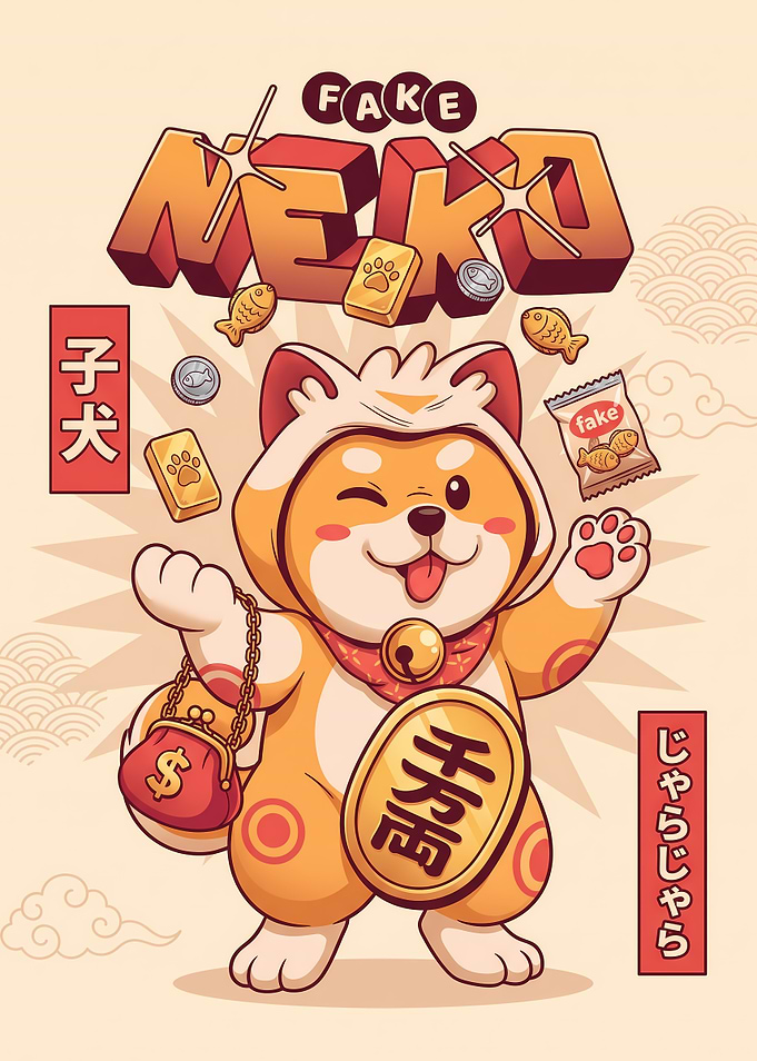 Cute Shiba Inu Lucky Cat Illustration