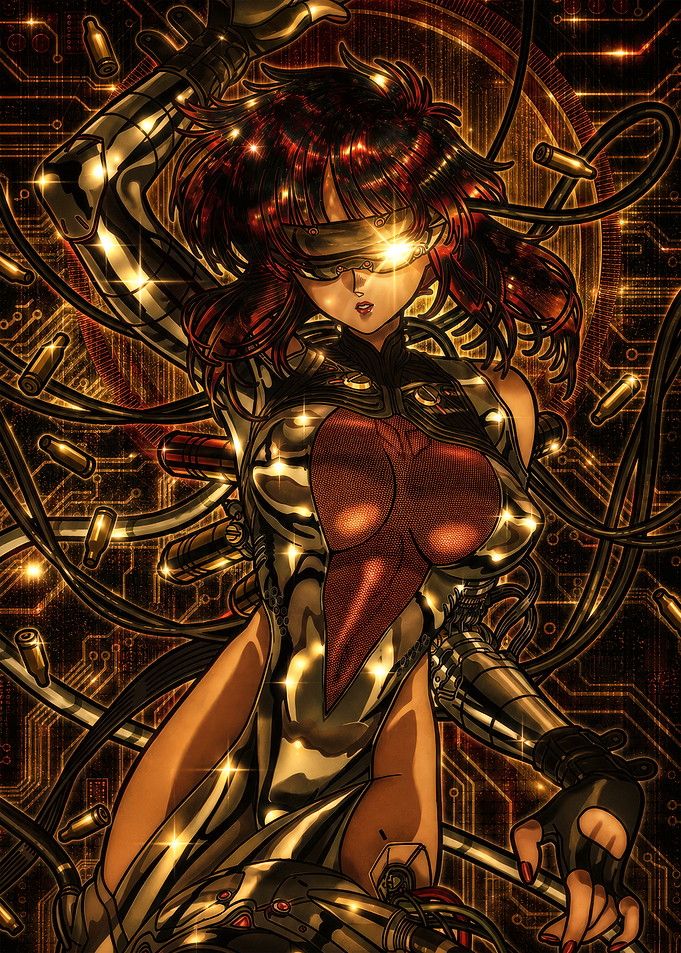 Cybernetic Anime Warrior in Gold